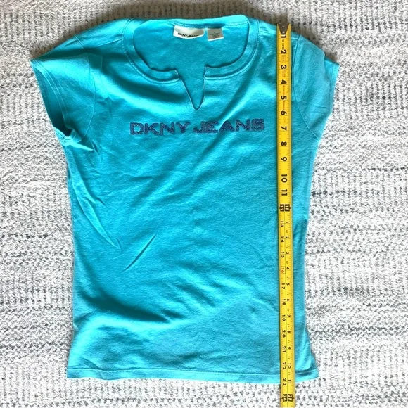 DKNY Blue Fitted T-Shirt with Cap Sleeves - Picture 4 of 5